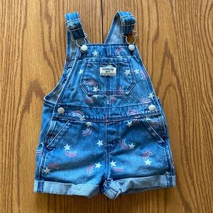 OshKosh Toddler VestBak Denim Overalls Shorts Shooting Stars Rainbow 18mo